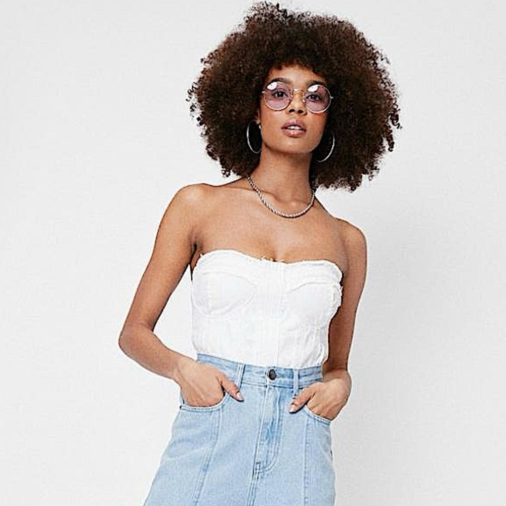 Frayed Seam Detail Denim Corset Top
